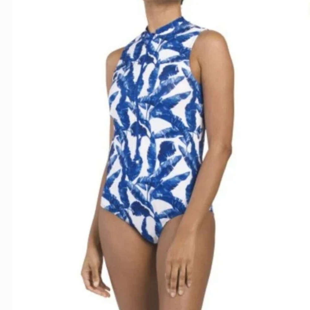 Cabana Life Blue Palms Sleeveless UPF 50+ Swimsuit Medium